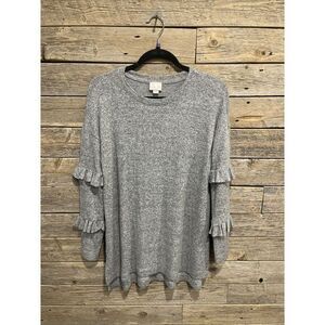 Women's Gray ‎ Anthropologie 9-N15 stcl ruffle sleeve sweater Size X-Small